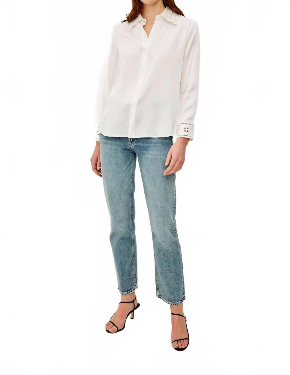 NEW RAILS clarise classic button-up top in ivory eyelet